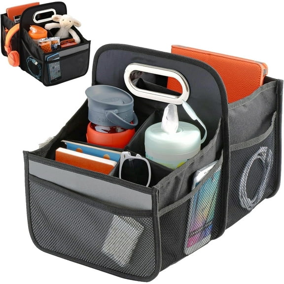 High Road Car Seat Organizer for the Front Passenger or Back Seat with Cup Holder Dividers and Easy Carry Handle Black