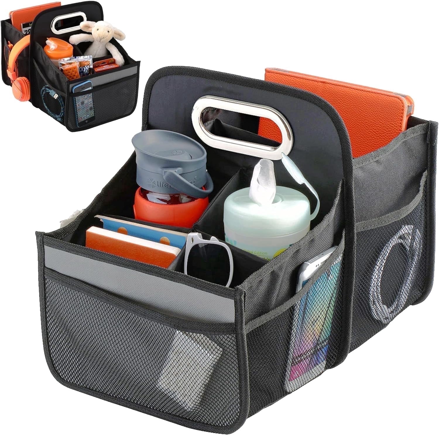 High Road Car Seat Organizer - Front Seat Organizer or Backseat Organizer With Cup Holder Dividers and Easy Carry Handle - Black
