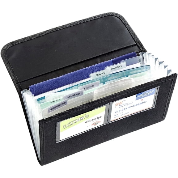 High Road Car Glove Box Organizer and Paper Organizer with Maintenance Log and Card Pockets