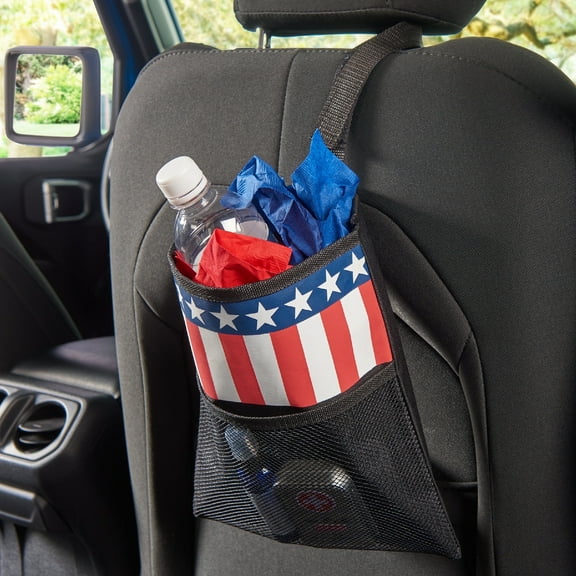 High Road Hanging Car Trash Bag with Waterproof Liner, Storage Pocket and Adjustable Headrest Strap to Hang in The Front or Back Seat