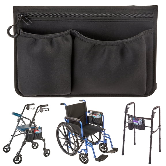 High Road Wheelchair Side Bag - Neoprene Wheelchair and Walker Pouch with Insulating Cup Holder and 2 Storage Pockets