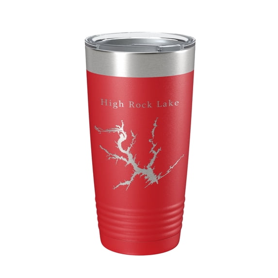 High Rock Lake Map Tumbler Travel Mug Insulated Laser Engraved Coffee Cup North Carolina 20 oz Red