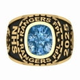 thumbnail image 1 of High School Class Ring, Graduation Ring for Students, College or University Jewelery, Senior Gift - Two Tone Yellow Gold Plated Cushion Birthstone Class Ring, 1 of 2