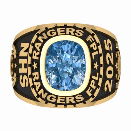 High School Class Ring, Graduation Ring for Students, College or University Jewelery, Senior Gift - Two Tone Yellow Gold Plated Cushion Birthstone Class Ring