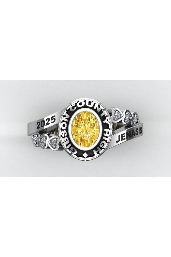 High School Class Ring, Graduation Ring for Students, College or University Jewelery, Senior Junior Gift - Personalized CZ Oval Birthstone & Customized Engraving 925 Sterling Silver Class Ring