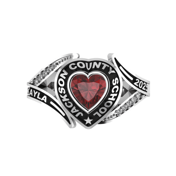 High School Class Ring, Graduation Ring for Students, College or University Jewelery, Senior Gift - Two Tone Heart Birthstone Class Ring
