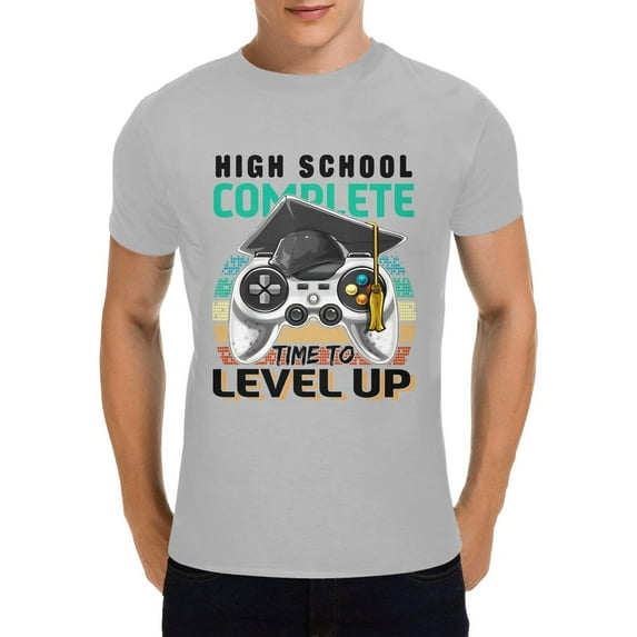 High School Complete Time To Level Up T-shirt, 2023 Graduation Gifts Tshirt, Class of 2023 T-Shirt for Men, Gray