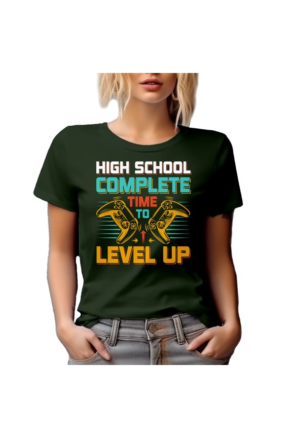 High School Complete, Time to Level Up - Gamer Student Graduation, Military Green T-Shirt, Medium