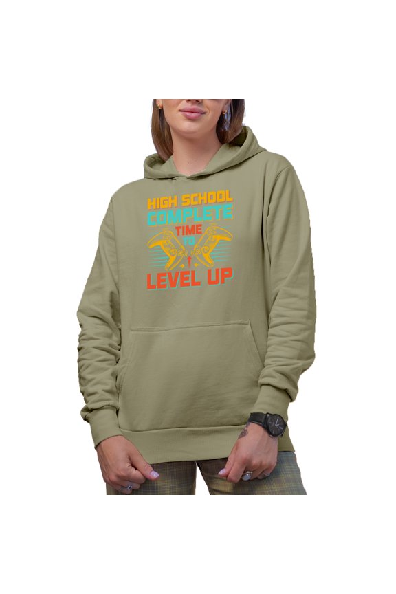 High School Complete, Time to Level Up, Gamer Student Graduation, Sand Hooded Sweatshirt or Hoodie, Small