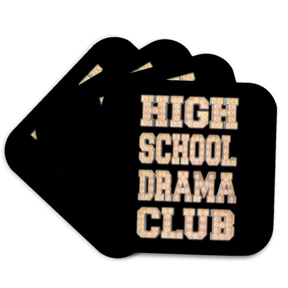 3drose, High School Drama Club Title Graphics with Light Letters on Black, Set of 4 Coasters - Soft