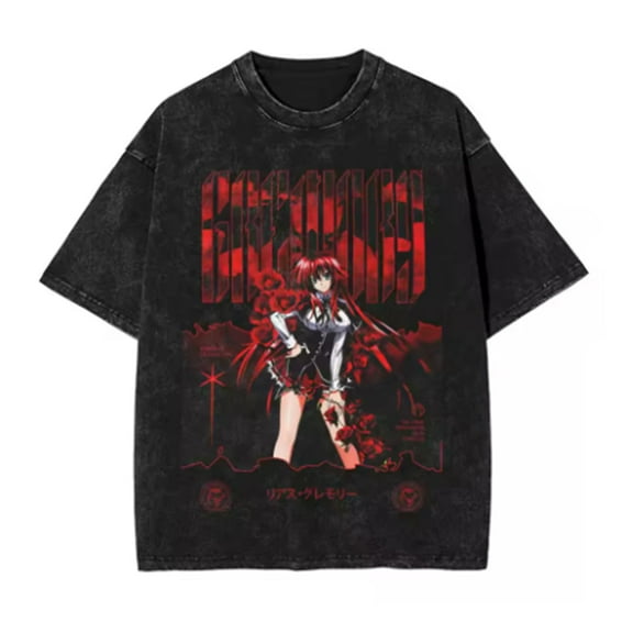 High School DxD T-shirt Summer Washed Printed Shirt Rias Gremory Short Sleeve Men Women Casual Cotton Tee