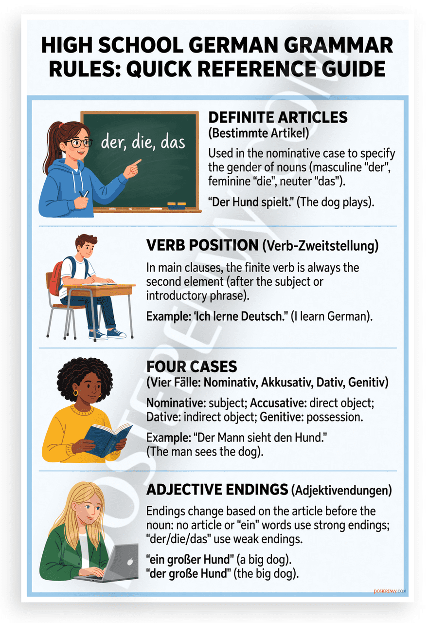 Basic German Rules High School German Grammar Rules Quick Reference Guide Educational ...