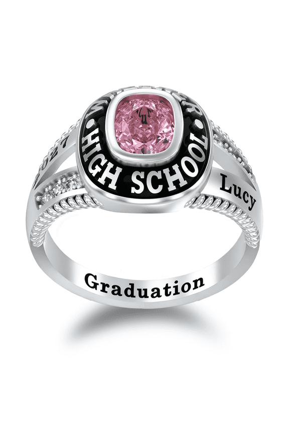 High School Graduation Class Rings, Customizable 316L Stainless Steel & Silver Class Ring with Birthstone, 2026 High School College Graduation Jewelry Mementos for Men & Women (Style 1-silver)