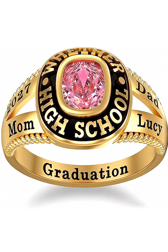 High School Graduation Class Rings, Customizable 316L Stainless Steel & Silver Class Ring with Birthstone, 2026 High School College Graduation Jewelry Mementos for Men & Women (Style 2-gold)