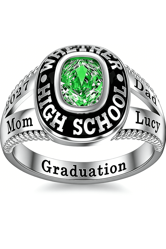High School Graduation Class Rings, Customizable 316L Stainless Steel & Silver Class Ring with Birthstone, 2026 High School College Graduation Jewelry Mementos for Men & Women (Style 2-gold)