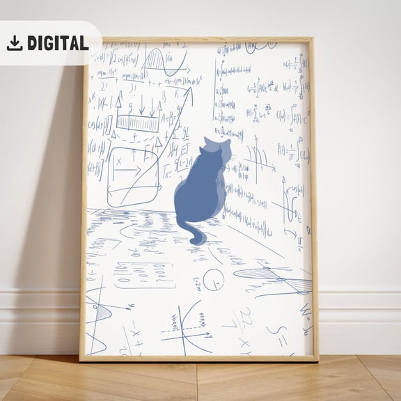 High School Math Educational Classroom Decor Blue Science Art Cat Lovers, Middle School Wall Art Mathematics Teacher Unframed Paper Print