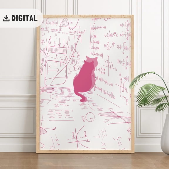 High School Math Educational Poster Classroom Decor Pink Science Art Poster Cat Lovers, Middle School Wall Art Mathematics Teacher, Unframed Poster Size 12x18