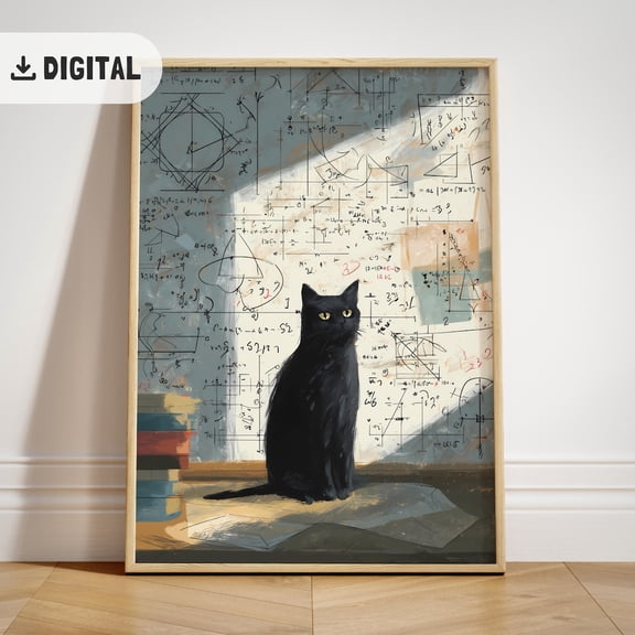 High School Math Science Classroom Decor Middle School Art Cat Class Room Wall Art Physics Maths Teacher Scientist, F109 Unframed Paper Print