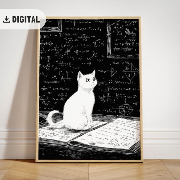 High School Math Science Classroom Decor Middle School Art Poster Cat Class Room Wall Art Physics Poster Maths Teacher Scientist, F130, Stretched Canvas Size 12x18