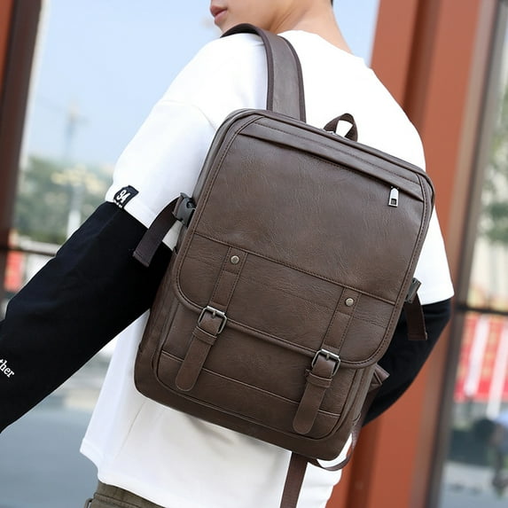 High School Men's Leather Bag Retro Backpack
