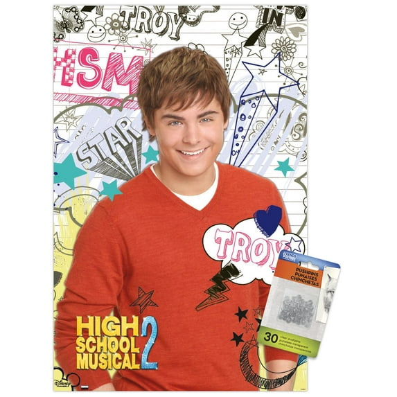 High School Musical 2 - Troy Wall Poster with Push Pins, 14.725" x 22.375"