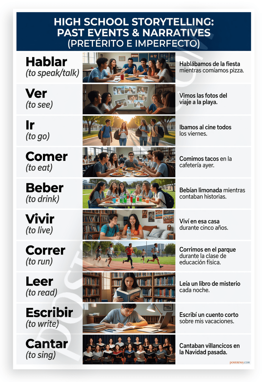 High School Spanish Past Tense Verbs Preterite Imperfect Educational ...