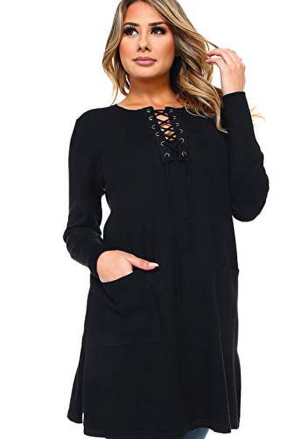 Women's Long Sleeve Long Blouse With a Top Lace Closure