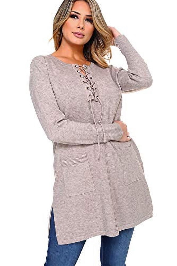 Women's Long Sleeve Long Blouse With a Top Lace Closure
