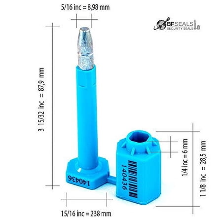 High Security Bolt Seal, (100 pcs.), Blue Color, for Cargo Container, Truck and Trailers, Numbered & Barcode, with ISO, CTAP, Certified, Shipping Seals. BFSEALS Free & Quick Shipping from USA