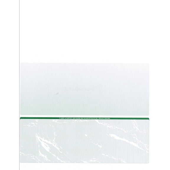 High Security Check Paper, 24# Green Marble Pattern, 8-1/2" x 11", Microperfed with Check on Bottom, 8 Security Features - 100 SHEETS