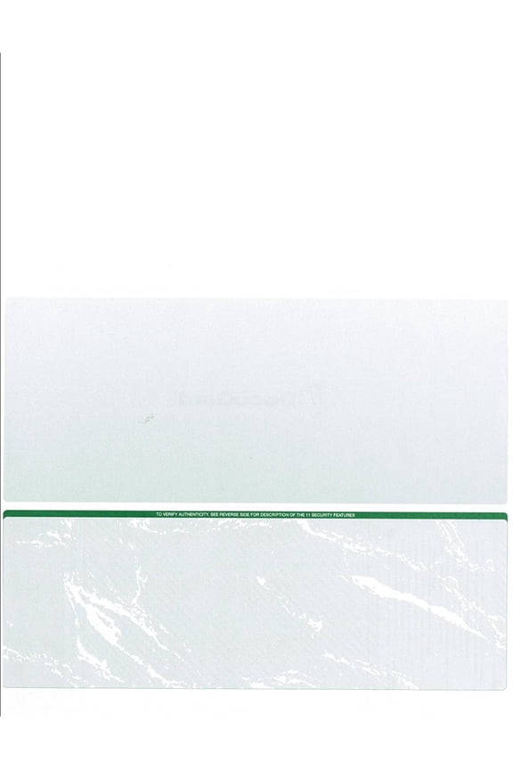 High Security Check Paper, 24# Green Marble Pattern, 8-1/2" x 11", Microperfed with Check on Bottom, 8 Security Features - 500 SHEETS
