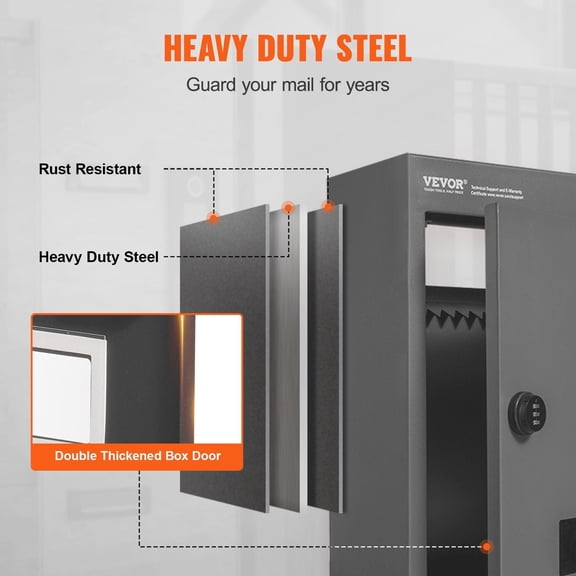 High-Security External Through Wall Mail Drop Box, Durable Steel Construction with Anti-Pry Design and Rekeyable Combination Lock