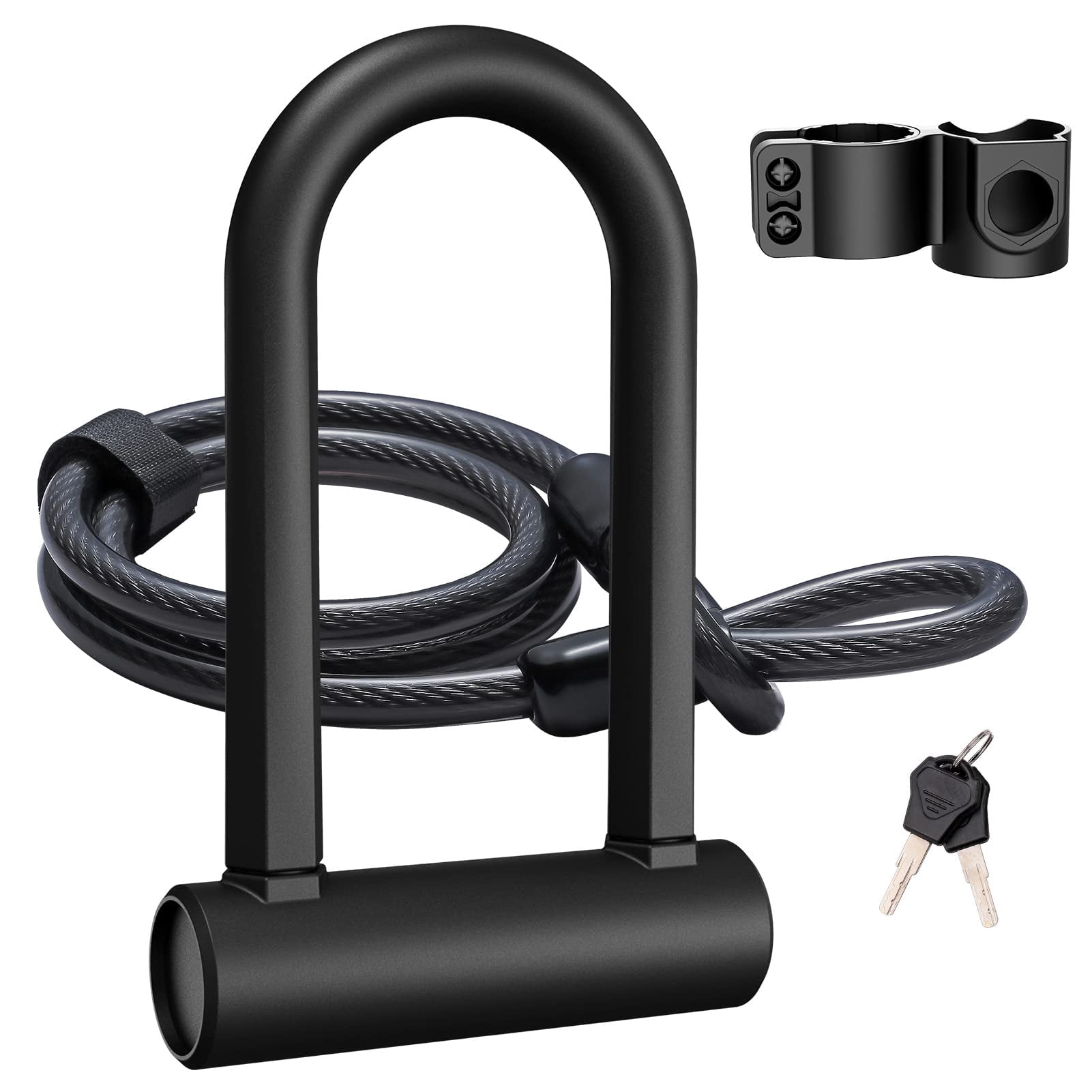 High Security Heavy Duty Bike U Lock with 16mm Thick Shackle 4ft 6ft Flexible Security Cable Sturdy Mounting Bracket for Bicycle Motorcycle E Bike
