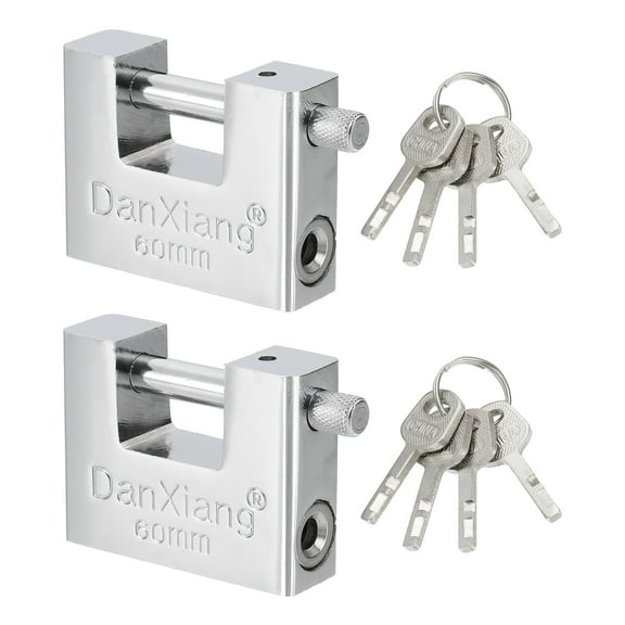High Security Padlock, 2Pcs 2.4 Inch Steel D-Shaped Heavy Duty Shackle Locks with 4 Keys for Storage Unit Garage Gate Lock Warehouse Shed Containers, Silver