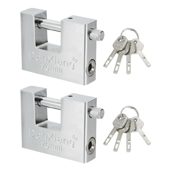 High Security Padlock, 2Pcs 2.8 Inch Steel D-Shaped Heavy Duty Shackle Locks with 4 Keys for Storage Unit Garage Gate Lock Warehouse Shed Containers, Silver