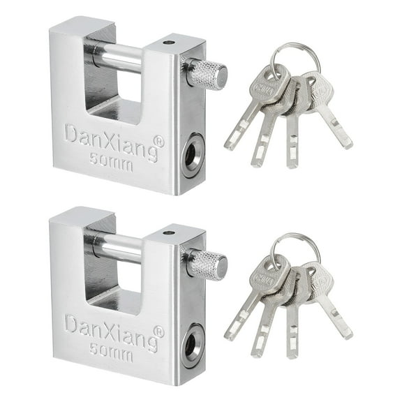 High Security Padlock, 2Pcs 2 Inch Steel D-Shaped Heavy Duty Shackle Locks with 4 Keys for Storage Unit Garage Gate Lock Warehouse Shed Containers, Silver