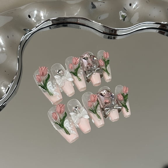 High Sense Spring And Summer Three-dimensional Tulip Flowers Handmade Wear Nail Tip