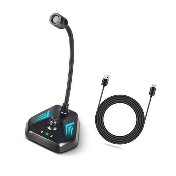 High Sensitivity USB Condenser Microphone for Clear Auditory in Remote Meetings and Live Streaming Color Lights
