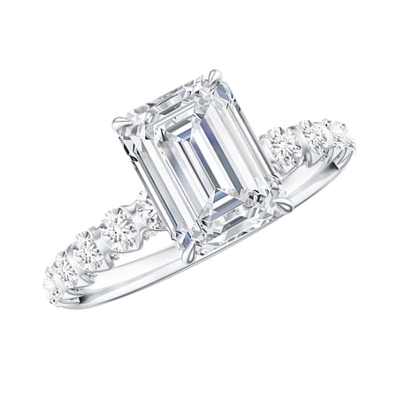 Rosec Jewels High Set Engagement Ring with Emerald Cut Moissanite - 6X8 MM, 2 Ct, D-VS1 Grade, 925 Sterling Silver, US 4.00