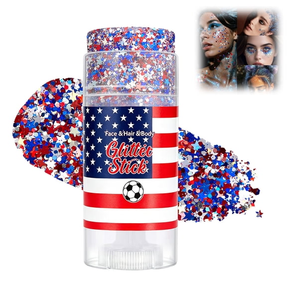 High-Shine Glitter & Sequins – Red, White & Blue Star-Shaped Glitter Stick for Face & Body; Patriotic 250th Celebration & Sports-Themed Makeup(E,1PC)