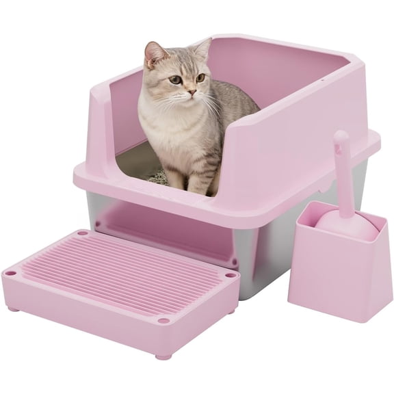 High-Sided Cat Litter Box with Scoop, Semi-Enclosed Design | High-Sided Splash Guard,Semi-Enclosed Privacy Space,Includes Scoop & Holder,Easy-Clean Detachable Design,Raised Rim Design