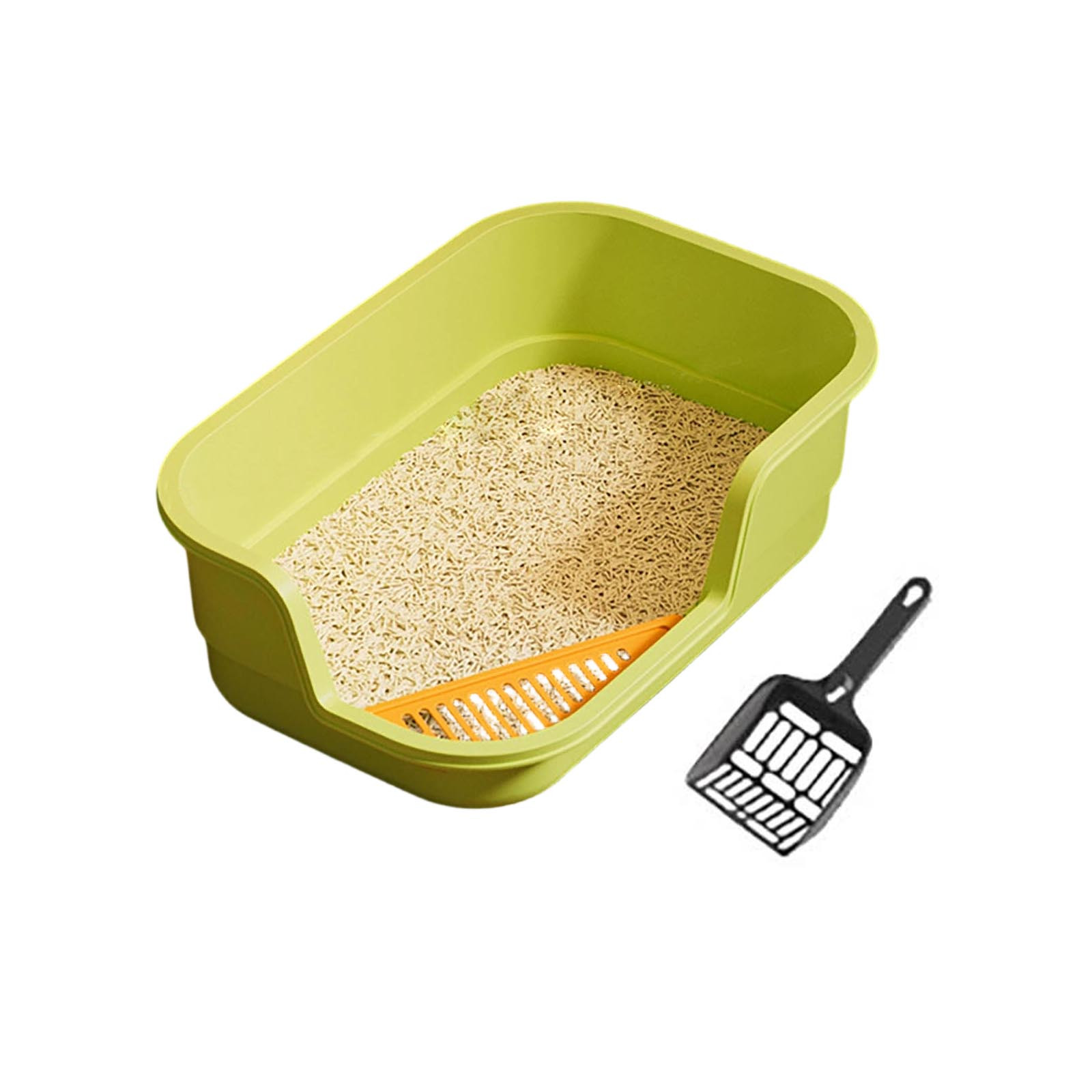 High Sided Cat Litter Box with Low Entry Large Semi Enclosed Litter