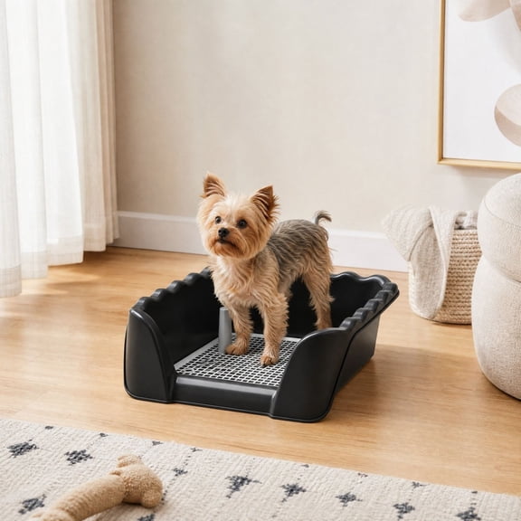 High-Sided Dog Potty Tray with Splash Guard, Easy-Clean Indoor Pet Toilet for Puppies and Small Dogs, Odor-Control Training Pan for Home Use, Black, Dog