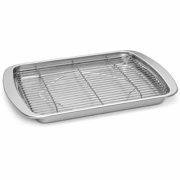 High-Sided Half Sheet Oven Crisping Baking Tray with Rack, Nonstick Aluminum Pan and Steel Grid for Baking, Broiling, Air Frying and Cooling