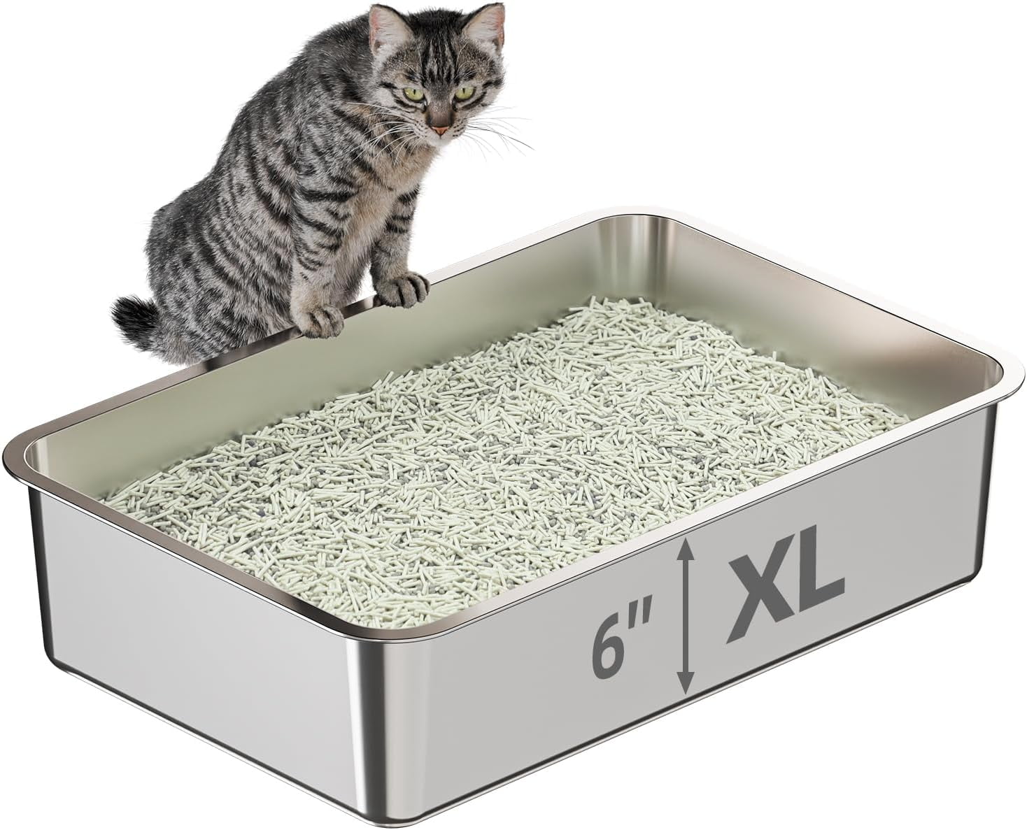HighSided Stainless Steel Cat Litter Box,Stainless Steel Litter Box