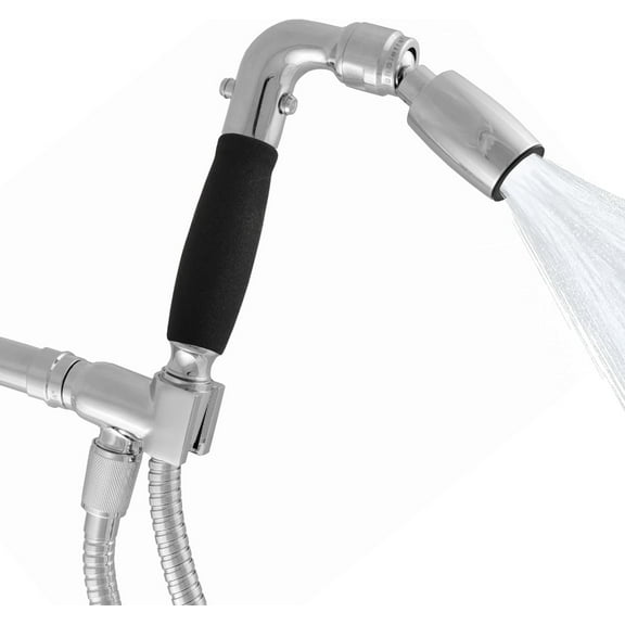 High Sierra Showerheads® Solid Metal 1.8 GPM Low Flow Handheld Shower Head with Slip-Free Grip. Includes Trickle Valve, 72" All-Metal Hose, and Exclusive Brass Holder: Polished Chrome