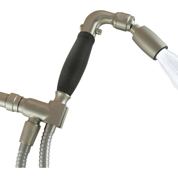 High Sierra Showerheads® Solid Metal 1.8 GPM Low Flow Handheld Shower Head with Slip-Free Grip. Includes Trickle Valve, 72" All-Metal Hose, and Exclusive Brass Holder: Brushed Nickel