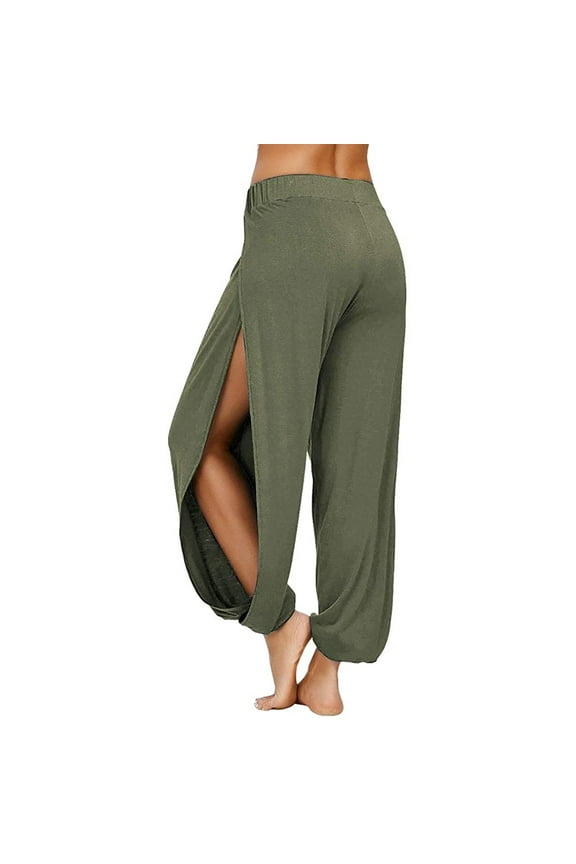High Slit Harem Pants Women Cotton Linen Hippie Harem Pants Loose Baggy Trousers