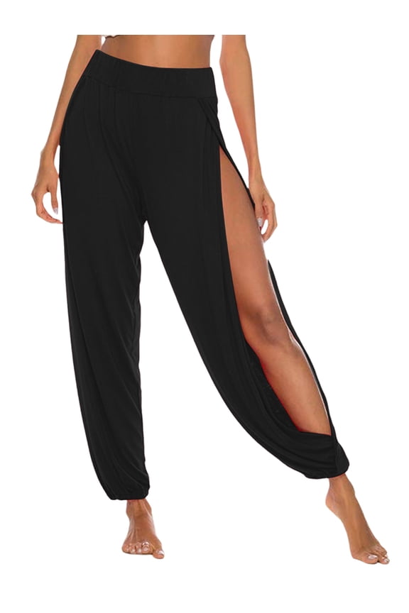 High Slit Harem Pants Women Hippie Harem Pants Trousers Black S