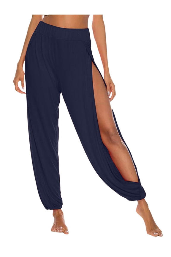 High Slit Harem Pants Women Hippie Harem Pants Trousers Dark Blue L